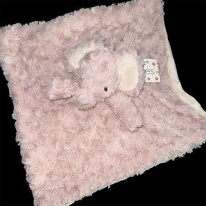 Oobles Elephant Lovey Rattle Minky Rosette Pink NWT